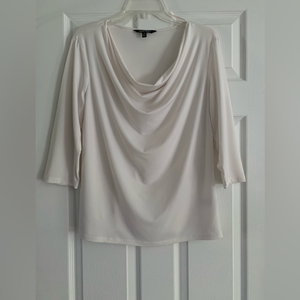 Ellen Tracy White Cowl Neck Women’s Pullover Top 3/4 Sleeves Size Large